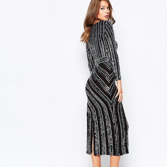 French Connection Diana Sequin Swirl Midi Cocktail Dress - Picture 5 of 7